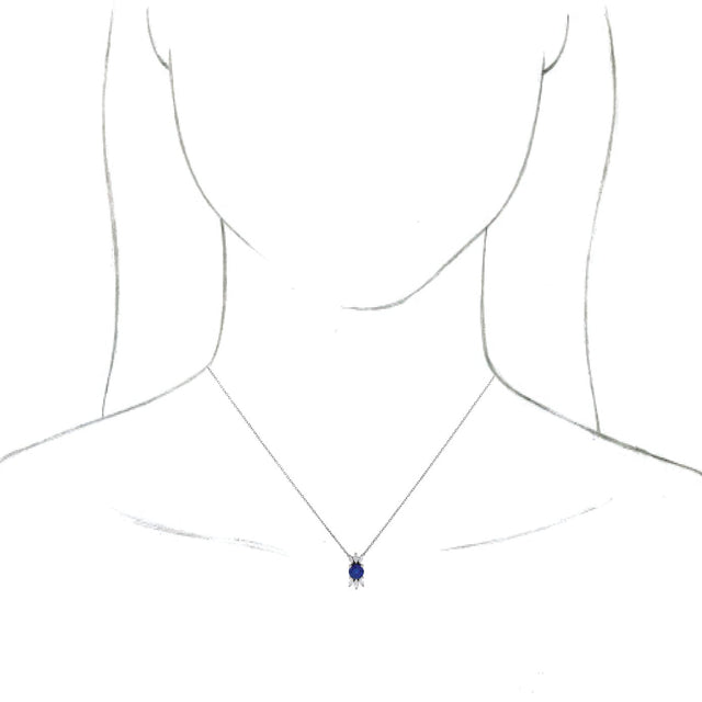 14K Gold Round Lab-Grown Blue Sapphire & Natural Diamond Accented Necklace or Pendant – 1/5 CTW - White Gold - view 3