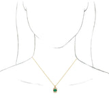 14K Gold Oval Natural Emerald Halo-Style Necklace or Pendant - Yellow Gold - view 6