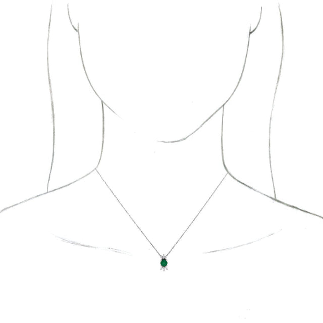 Platinum Round Natural Emerald & Natural Diamond Accented Necklace or Pendant - view 3