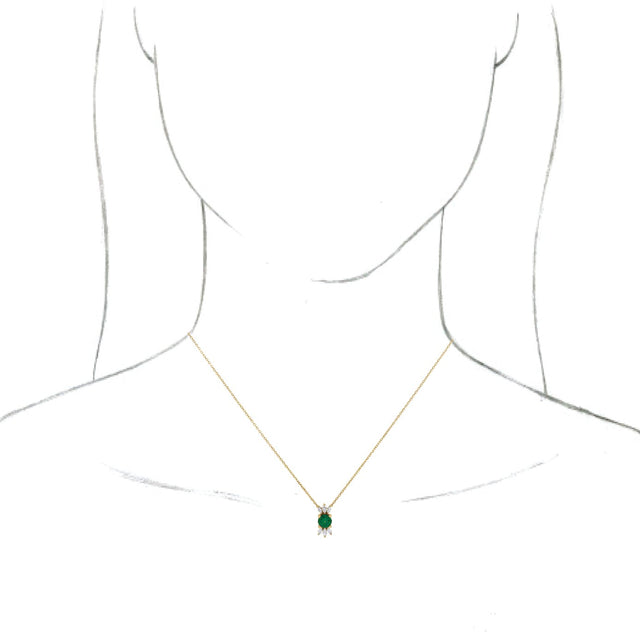 14K Gold Round Lab-Grown Emerald & Natural Diamond Accented Necklace or Pendant - Yellow Gold - view 3