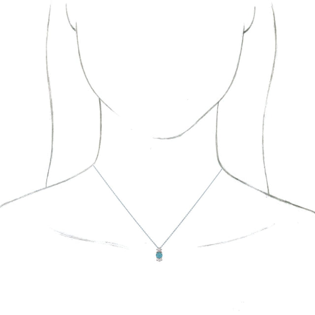 14K Gold Round Natural Aquamarine & Natural Diamond Accented Necklace or Pendant – 1/6 CTW - White Gold - view 3