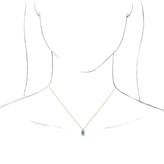 14K Gold Round Natural Aquamarine & Natural Diamond Accented Necklace or Pendant – 1/6 CTW - Yellow Gold - view 4