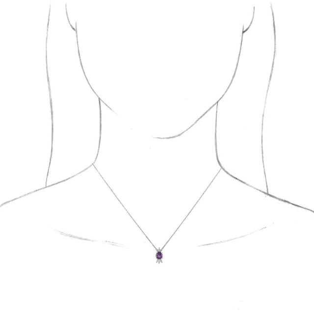 Platinum Round Natural Amethyst & Natural Diamond Accented Necklace or Pendant - view 3