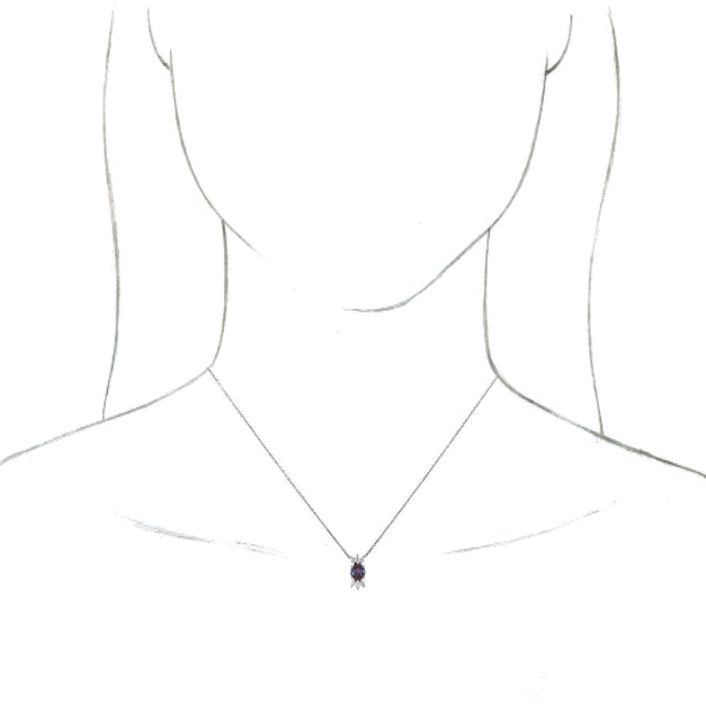 14K Gold Round Lab-Grown Alexandrite & Natural Diamond Accented Necklace or Pendant - White Gold - view 4
