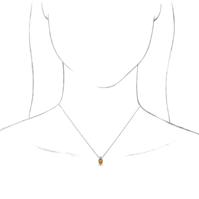14K Gold Round Natural Citrine & Natural Diamond Accented Necklace or Pendant - White Gold - view 3