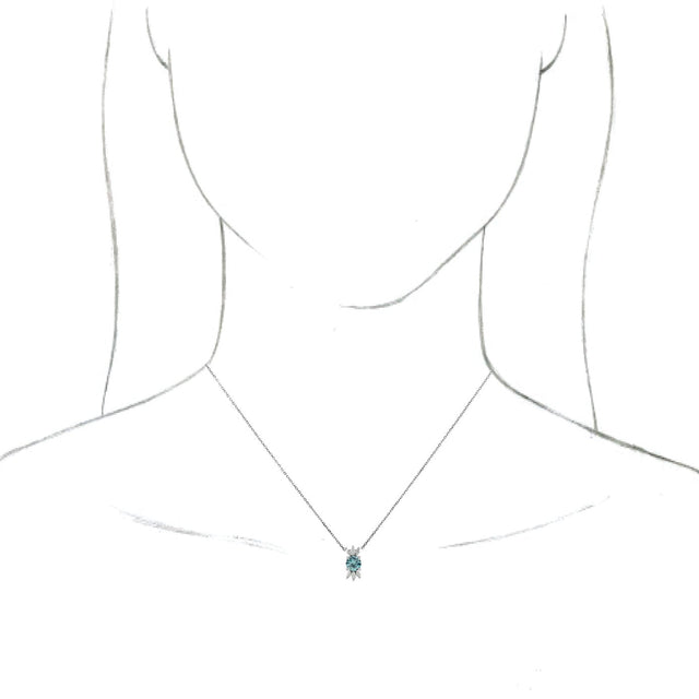 14K Gold Round Natural Blue Zircon & Natural Diamond Accented Necklace or Pendant - White Gold - view 3