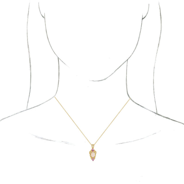 14K Gold Oval Natural White Opal & Natural Pink Sapphire & Natural Diamond Vintage-Inspired Necklace or Pendant - Yellow Gold - view 3