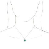 14K Gold Oval Natural Emerald Halo-Style Necklace or Pendant - White Gold - view 6