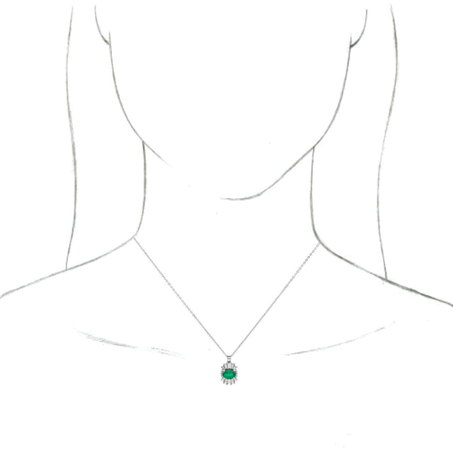 Platinum Oval Natural Emerald Halo-Style Necklace or Pendant - view 6