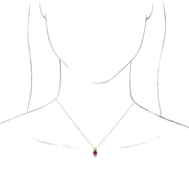 14K Gold Round Lab-Grown Ruby & Natural Diamond Accented Necklace or Pendant – 1/6 CTW - Yellow Gold - view 3