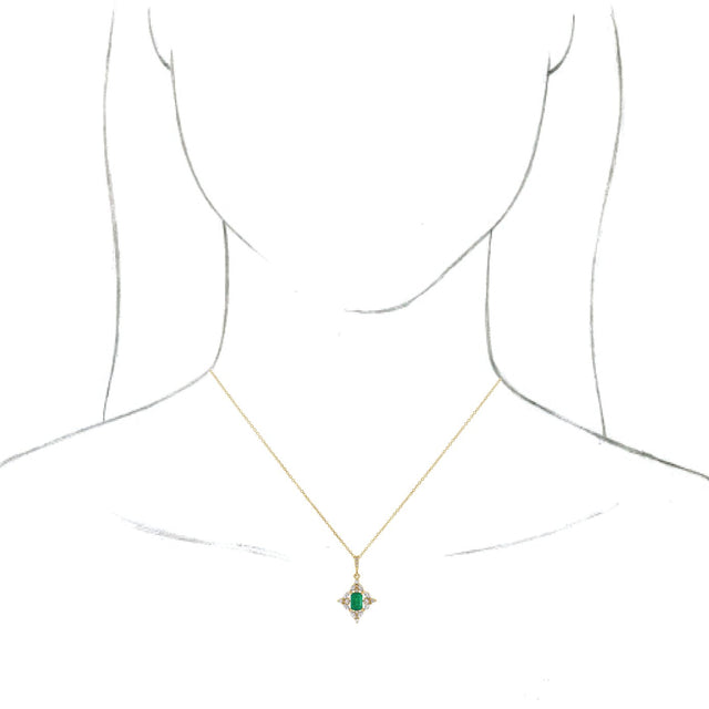 14K Gold Emerald Natural Emerald & Natural Diamond Halo-Style Necklace or Pendant – 1/3 CTW - Yellow Gold - view 3