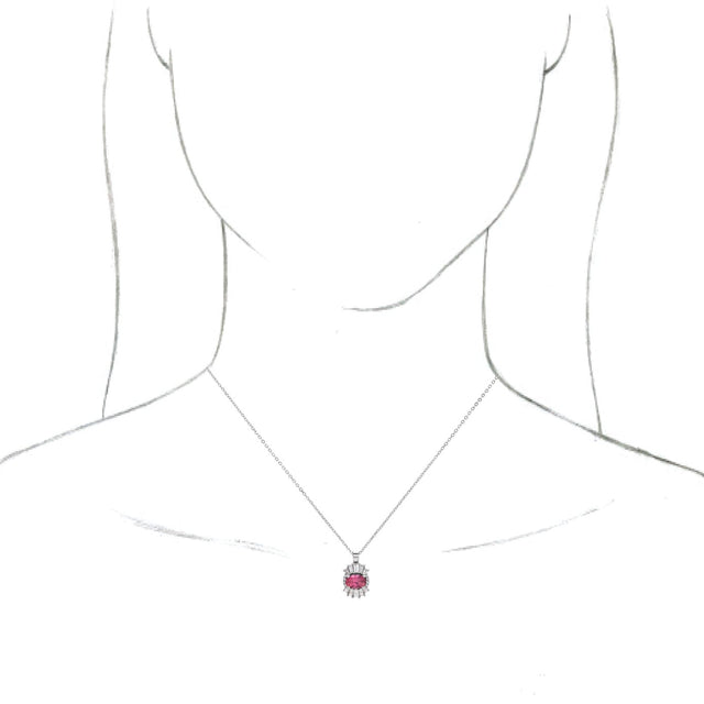 14K Gold Oval Natural Pink Tourmaline Halo-Style Necklace or Pendant - White Gold - view 8