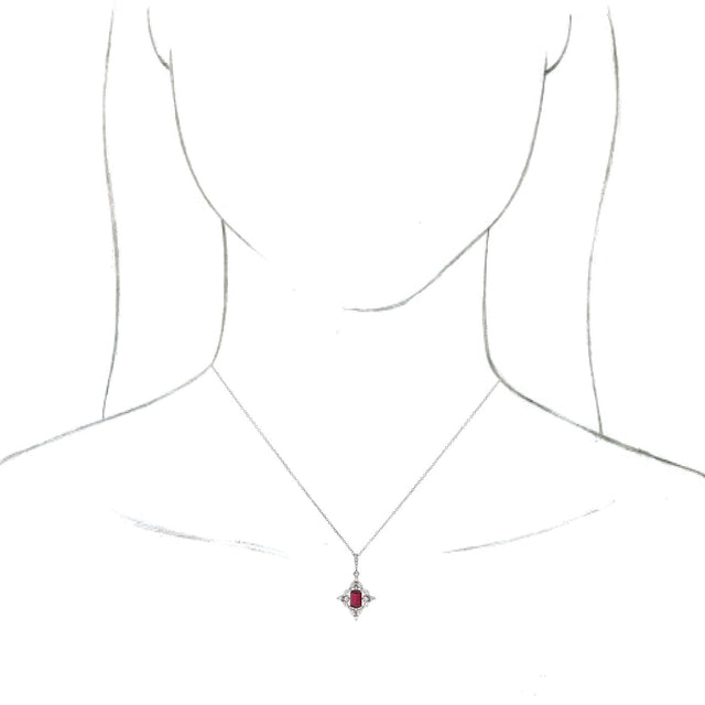 14K Gold Emerald Natural Ruby & Natural Diamond Halo-Style Necklace or Pendant - White Gold - view 3