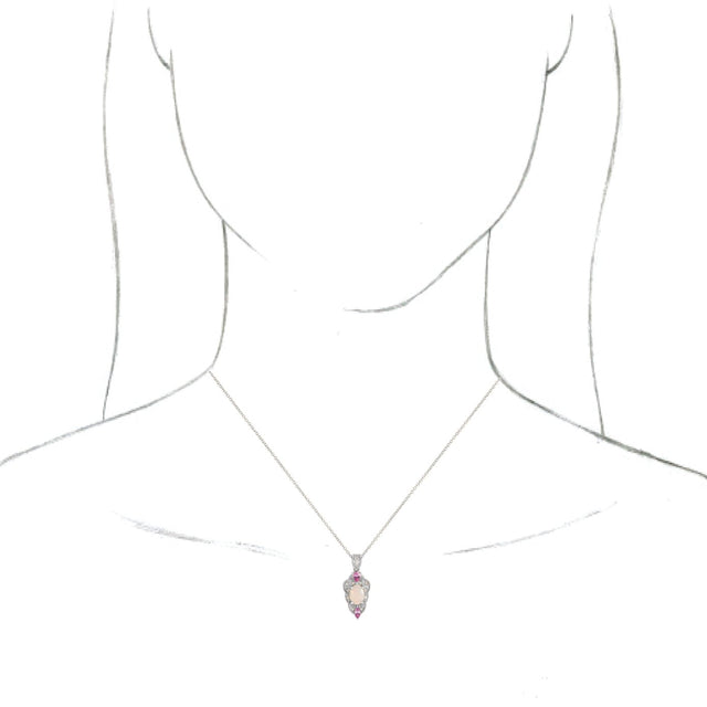 Platinum Oval Natural White Opal & Natural Pink Sapphire & Natural Diamond Vintage-Inspired Necklace or Pendant - view 3