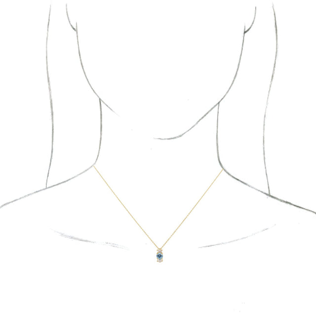 14K Gold Round Natural Aquamarine & Natural Diamond Accented Necklace or Pendant – 1/6 CTW - Yellow Gold - view 3