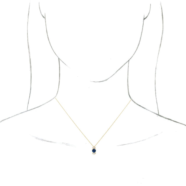 14K Gold Round Lab-Grown Blue Sapphire & Natural Diamond Accented Necklace or Pendant – 1/6 CTW - Yellow Gold - view 3
