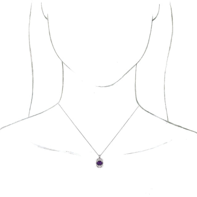 14K Gold Oval Natural Amethyst Halo-Style Necklace or Pendant - White Gold - view 6