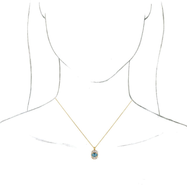 14K Gold Oval Natural Aquamarine Halo-Style Necklace or Pendant - Yellow Gold - view 6