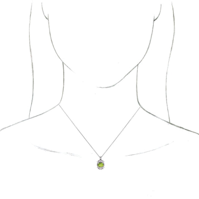 14K Gold Oval Natural Peridot Halo-Style Necklace or Pendant - White Gold - view 6