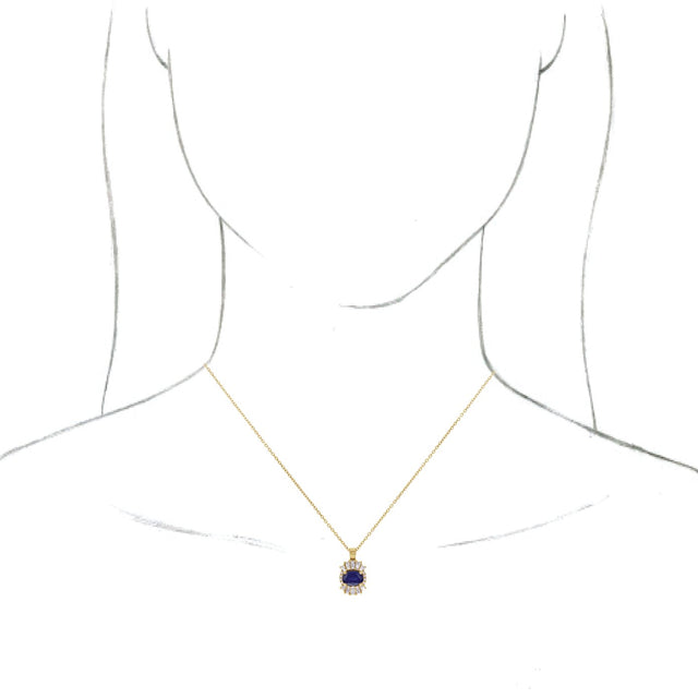 14K Gold Oval Natural Blue Sapphire Halo-Style Necklace or Pendant - Yellow Gold - view 6