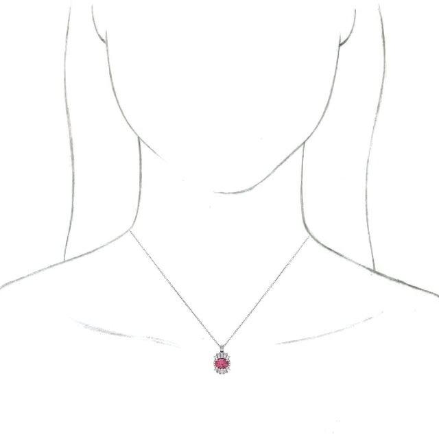 14K Gold Oval Natural Pink Tourmaline Halo-Style Necklace or Pendant - White Gold - view 7