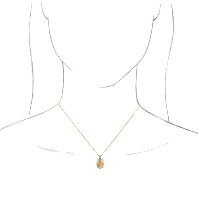 14K Gold Oval Natural Citrine Halo-Style Necklace or Pendant - Yellow Gold - view 6