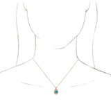 14K Gold Oval Natural Blue Zircon Halo-Style Necklace or Pendant - Rose Gold - view 6