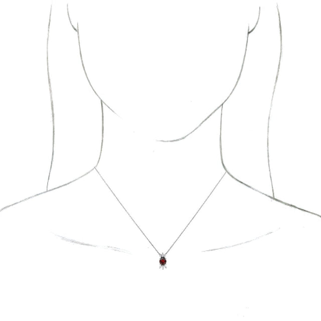 Platinum Round Natural Garnet & Natural Diamond Accented Necklace or Pendant - view 3