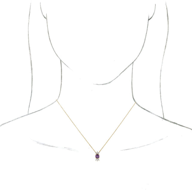 14K Gold Round Natural Amethyst & Natural Diamond Accented Necklace or Pendant - Yellow Gold - view 3