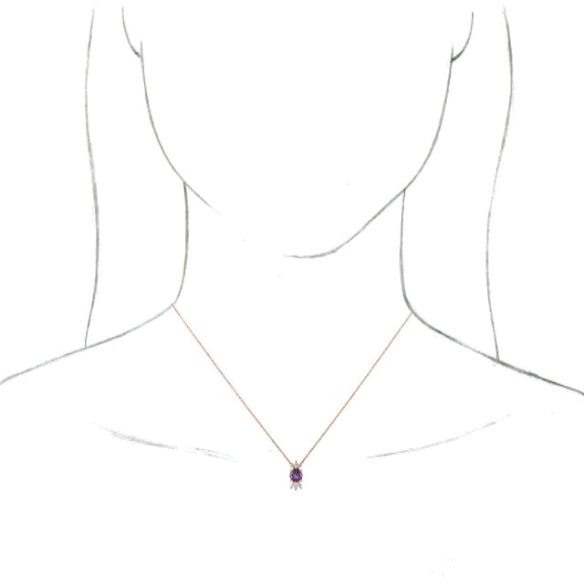 14K Gold Round Natural Amethyst & Natural Diamond Accented Necklace or Pendant - Rose Gold - view 3