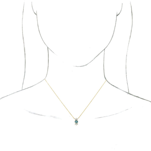 14K Gold Round Natural Blue Zircon & Natural Diamond Accented Necklace or Pendant - Yellow Gold - view 3