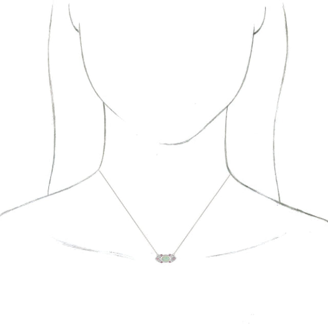 Platinum Oval Natural Ethiopian Opal & Natural Pink Sapphire Vintage-Inspired Necklace – 7x5mm - view 3