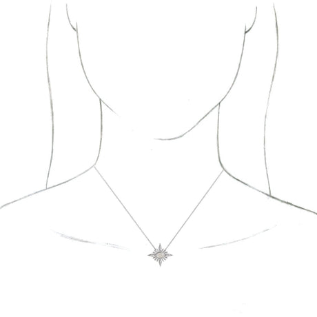14K Gold Oval Natural Rainbow Moonstone & Natural Diamond Star Necklace or Pendant - Yellow Gold