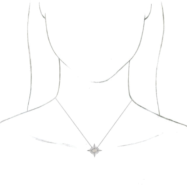 14K Gold Oval Natural Rainbow Moonstone & Natural Diamond Star Necklace or Pendant - Yellow Gold