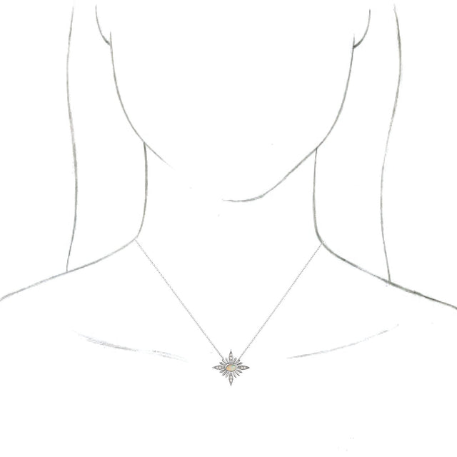 14K Gold Oval Natural Ethiopian Opal & Natural Diamond Star Necklace or Pendant - White Gold - view 3