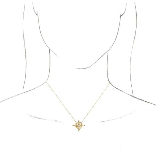14K Gold Oval Natural Ethiopian Opal & Natural Diamond Star Necklace or Pendant - Yellow Gold - view 3