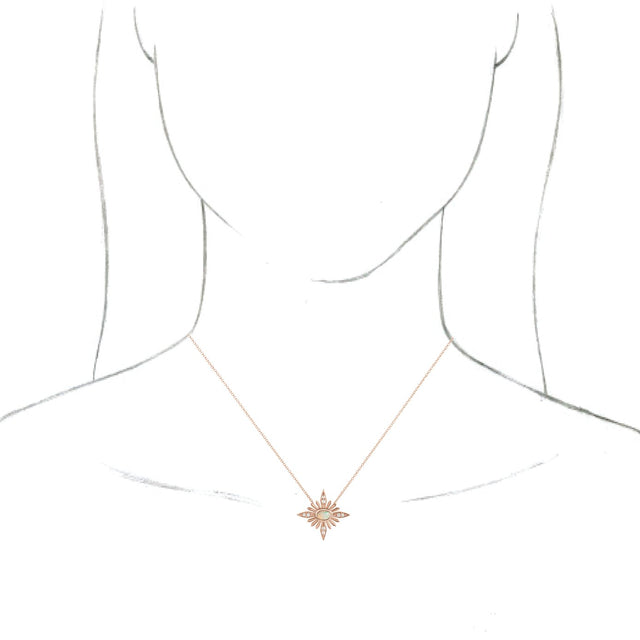 14K Gold Oval Natural Ethiopian Opal & Natural Diamond Star Necklace or Pendant - Rose Gold - view 3