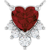 Platinum Natural Mozambique Garnet & Natural Diamond Accented Heart Necklace