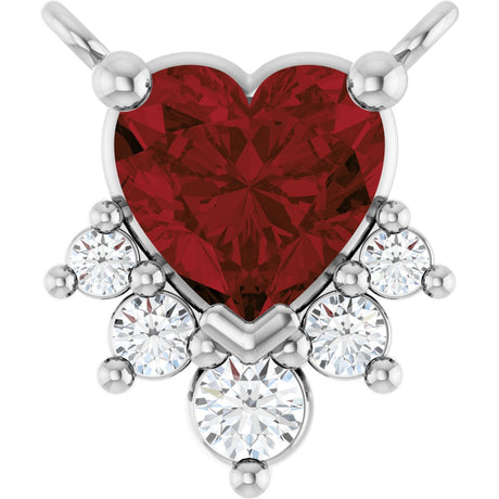 Platinum Natural Mozambique Garnet & Natural Diamond Accented Heart Necklace