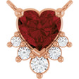 14K Gold Natural Mozambique Garnet & Natural Diamond Accented Heart Necklace - Rose Gold