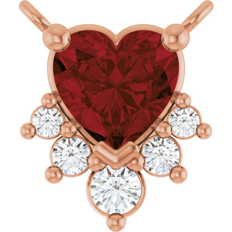 14K Gold Natural Mozambique Garnet & Natural Diamond Accented Heart Necklace - Rose Gold
