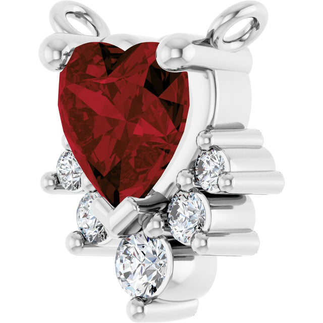 Platinum Natural Mozambique Garnet & Natural Diamond Accented Heart Necklace - view 2