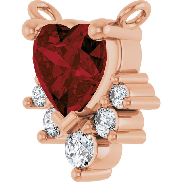 14K Gold Natural Mozambique Garnet & Natural Diamond Accented Heart Necklace - Rose Gold - view 2