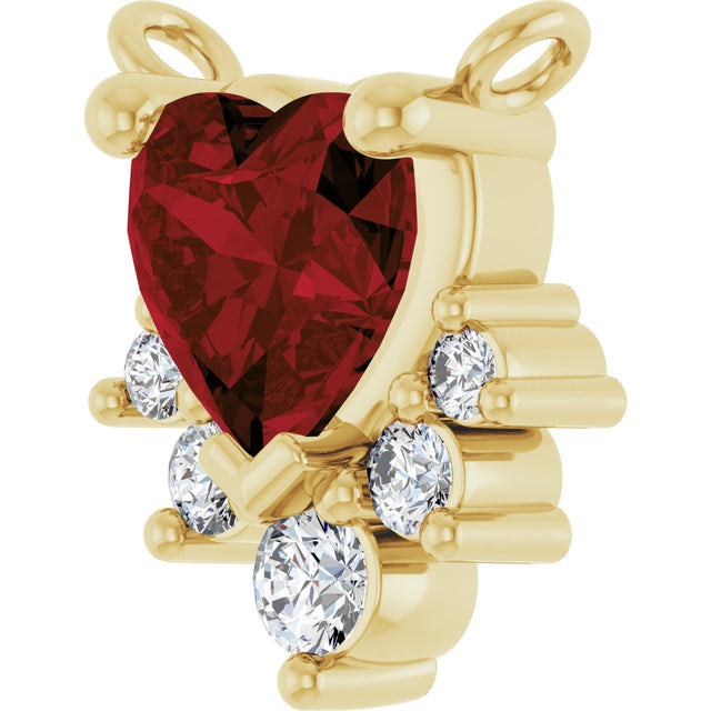 14K Gold Natural Mozambique Garnet & Natural Diamond Accented Heart Necklace - Yellow Gold - view 2