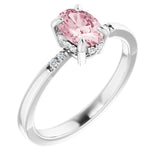 Platinum Oval Natural Pink Morganite & Natural Diamond Accented French-Set Ring