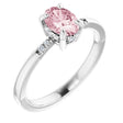 14K Gold Oval Natural Pink Morganite & Natural Diamond Accented French-Set Ring - White Gold