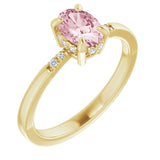 14K Gold Oval Natural Pink Morganite & Natural Diamond Accented French-Set Ring - Yellow Gold
