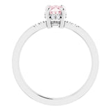14K Gold Oval Natural Pink Morganite & Natural Diamond Accented French-Set Ring - White Gold - view 2