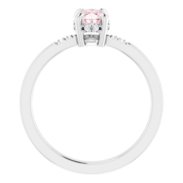 14K Gold Oval Natural Pink Morganite & Natural Diamond Accented French-Set Ring - White Gold - view 2
