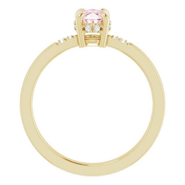 14K Gold Oval Natural Pink Morganite & Natural Diamond Accented French-Set Ring - Yellow Gold - view 2